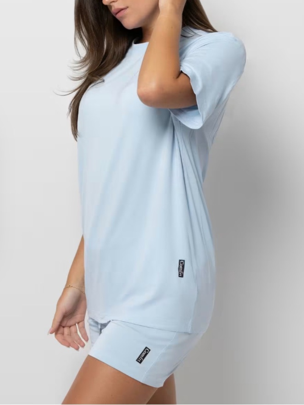 Cmfrt Cloud Lounge Set Tee Shirt Wide Leg Pants Light Baby Blue Two (2) Piece - Picture 4 of 16